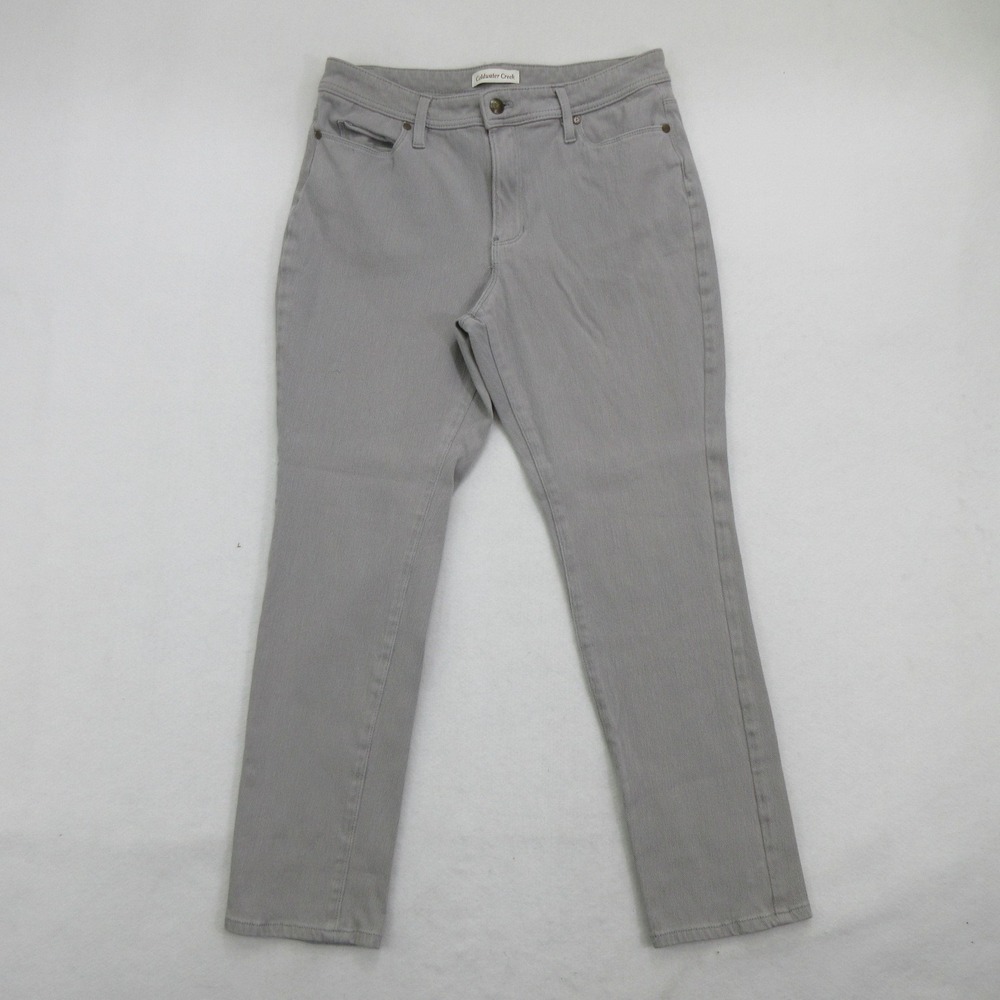 Coldwater Creek Women's Pants Size 10P Gray Denim Stretch Straight Leg Mid Rise